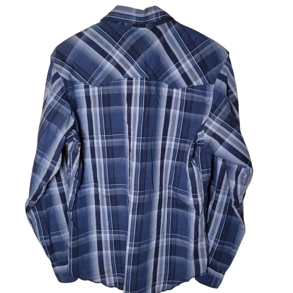 Wrangler Blue Plaid Pearl Snap Long Sleeve Shirt - Picture 2 of 4